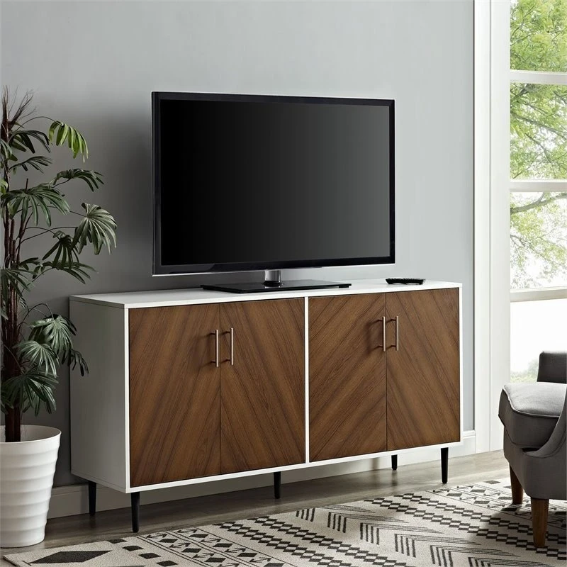 Pemberly Row 58" Modern Bookmatch Buffet - White And Teak 2 Pemberly Row 58" Modern Bookmatch Buffet - White And Teak - Image 2