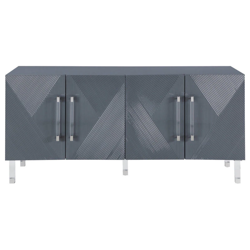 Meridian Furniture Anastasia Lacquer Sideboard/Buffet With Acrylic Legs And Gold Tips, Gray