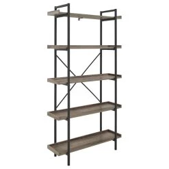 Walker Edison Urban Pipe 68" Rustic Industrial 5 Shelf Wood Bookshelf - Grey Wash