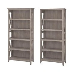 Bush Business Furniture Bush Furniture (Set Of 2) 5 Shelf Bookcase In Washed Gray
