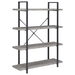 Belleze Industrial Bookcase Open Etagere Book Shelf Metal/Wood, Gray Wash, 4 Shelves