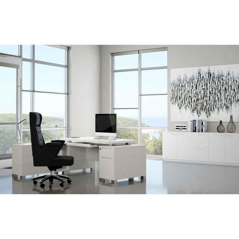 Zuri Furniture 86.5" Modern Reagan White Matte Lacquer Cabinet Filing Drawers Shelf Storage - Image 7