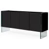 Zuri Furniture Modern Art Buffet Black Lacquer Cabinets Tempered Glass Base