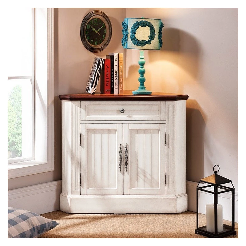 HOMARY Farmhouse Corner Accent Cabinet Distressed Triangle Cabinet With Doors White 2 HOMARY Farmhouse Corner Accent Cabinet Distressed Triangle Cabinet With Doors White - Image 2