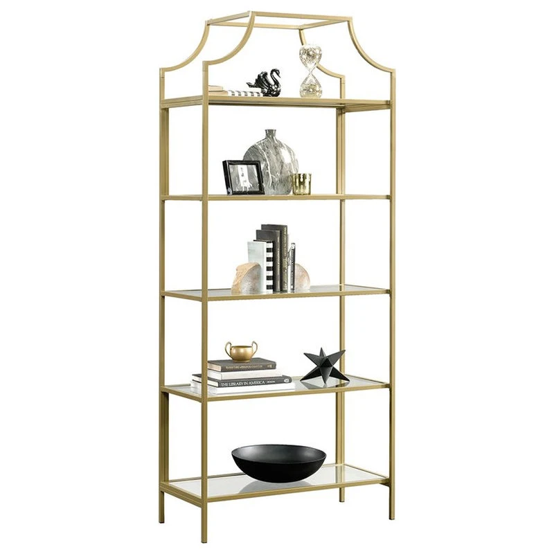 Sauder International Lux Metal 5 Shelf Bookcase In Satin Gold Finish - Image 3