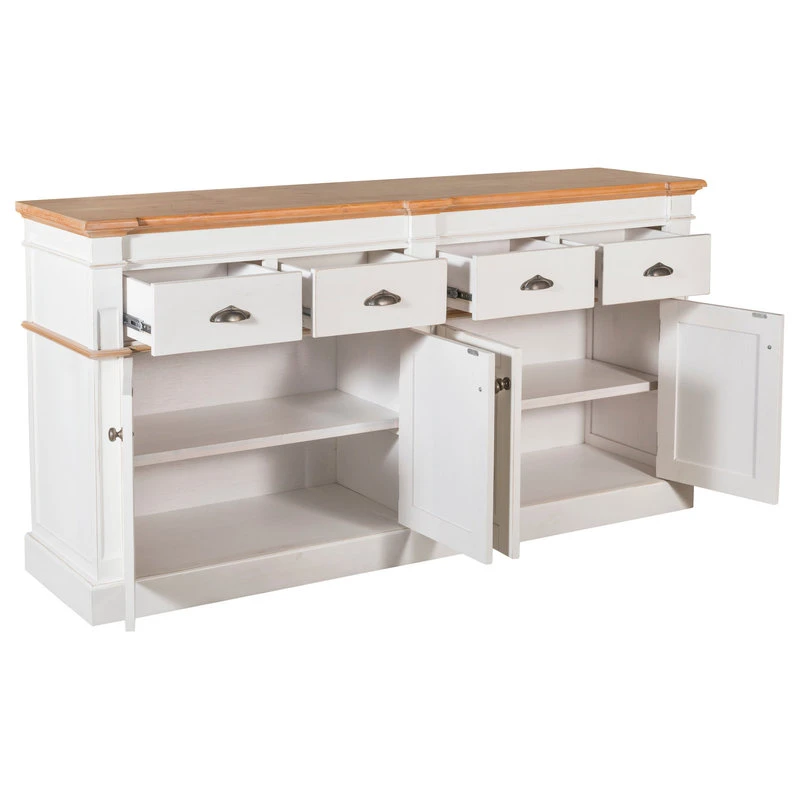 Crafters And Weavers Asbury Rustic Wood 76" 4 Door 4 Drawer Sideboard, White 3 Crafters And Weavers Asbury Rustic Wood 76" 4 Door 4 Drawer Sideboard, White - Image 3