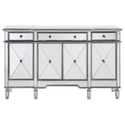 Elegant Furniture & Lighting Silver / Clear 60in. Wide 4 Door Chest From The Danville Collection