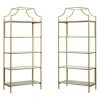 Home Square Contemporary 2 Piece Metal Bookcase Set In Satin Gold