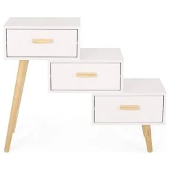 GDFStudio Auckland Mid-Century Modern 3 Drawer Tiered Cabinet