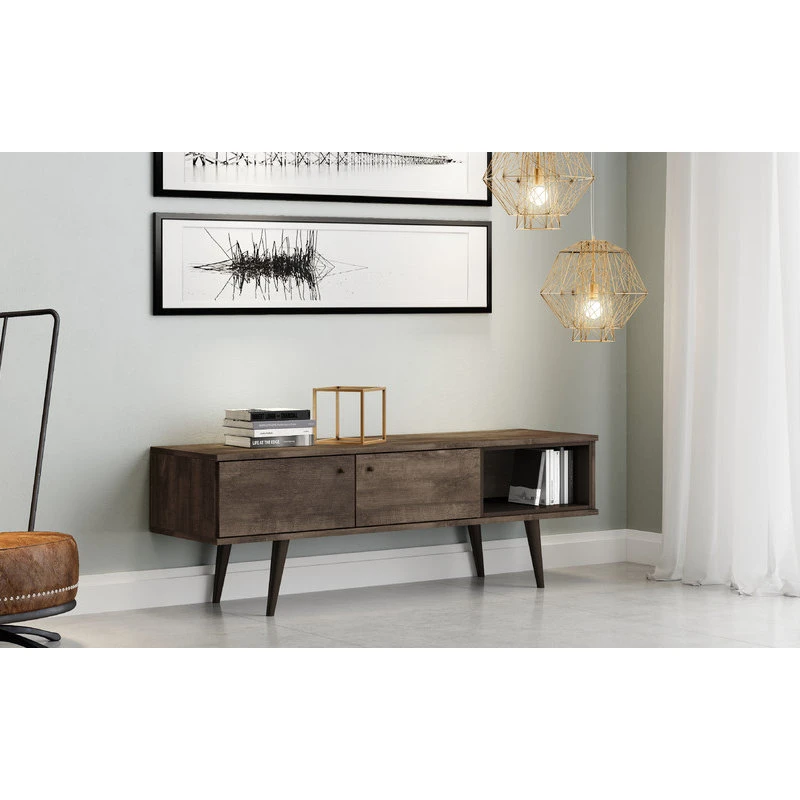 Amazonia Sevilla Mid-Century 2-Cabinet TV Stand, Distressed Brown 3 Amazonia Sevilla Mid-Century 2-Cabinet TV Stand, Distressed Brown - Image 3