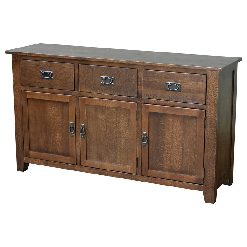 Crafters And Weavers Mission Solid Oak 3 Drawer 3 Door Sideboard - Walnut (AW)