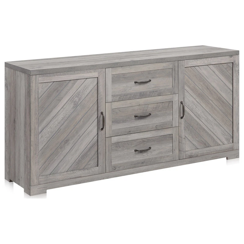 Belleze Sideboard, Console Table Or Buffet With Three Drawers & Four Shelves, Gray Wash