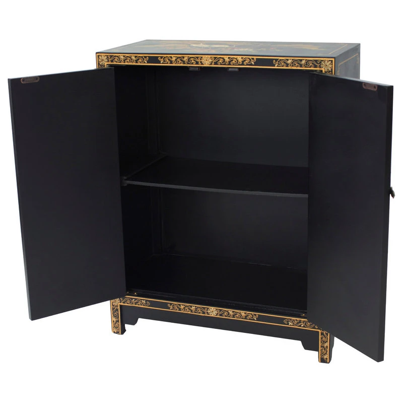 Oriental Furniture Black Lacquer Cabinet 2 Oriental Furniture Black Lacquer Cabinet - Image 2