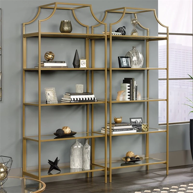 Sauder International Lux Metal 5 Shelf Bookcase In Satin Gold Finish - Image 5