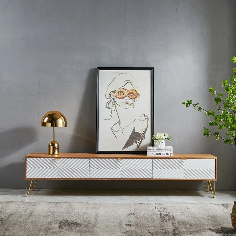 HOMARY Modern TV Stand White & Gold Media Console With 3 Drawer, Small 4 HOMARY Modern TV Stand White & Gold Media Console With 3 Drawer, Small - Image 4