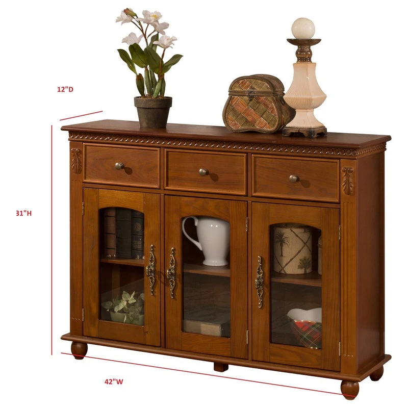 Pilaster Designs Shona Wood Buffet Table With Glass Doors, Walnut 4 Pilaster Designs Shona Wood Buffet Table With Glass Doors, Walnut - Image 4