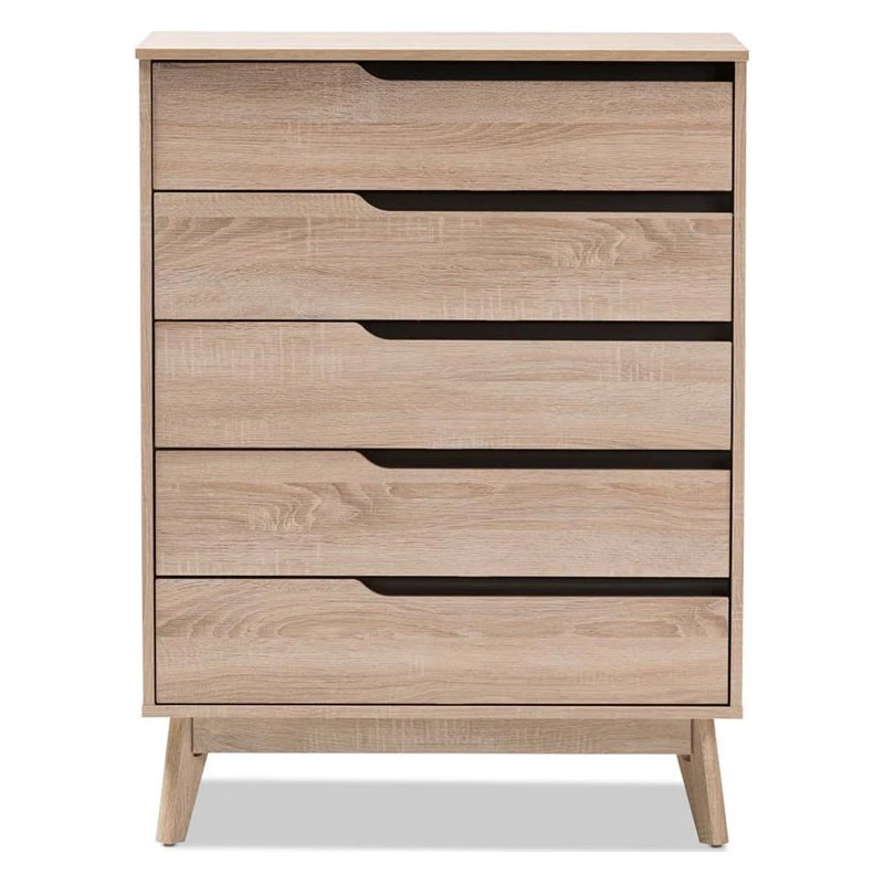 Baxton Studio Fella 5 Drawer Wood Chest In Light Brown And Gray 4 Baxton Studio Fella 5 Drawer Wood Chest In Light Brown And Gray - Image 4