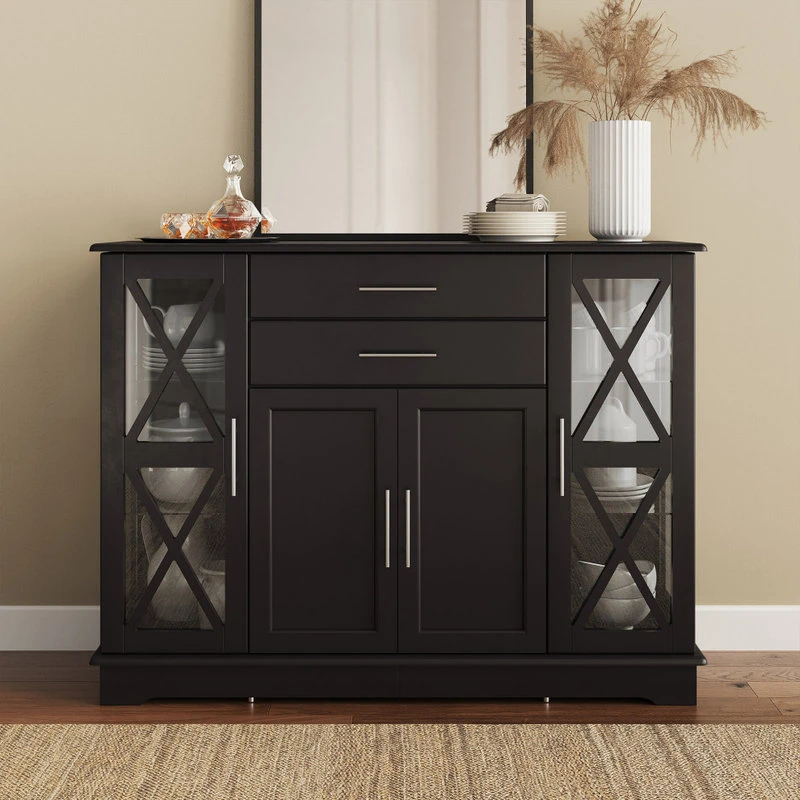 Belleze Ryland 47" Wood Storage Sideboard Buffet Cabinet Console Table, Espresso 2 Belleze Ryland 47" Wood Storage Sideboard Buffet Cabinet Console Table, Espresso - Image 2