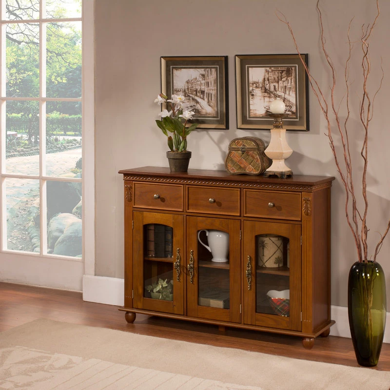 Pilaster Designs Shona Wood Buffet Table With Glass Doors, Walnut 3 Pilaster Designs Shona Wood Buffet Table With Glass Doors, Walnut - Image 3