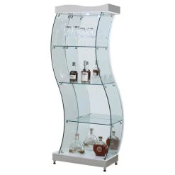 Chintaly Imports S-Shaped Glass Curio With Clear And White Finish 6618-CUR-WHT