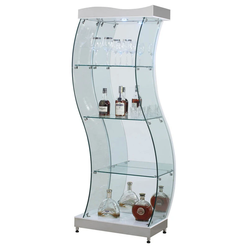 Chintaly Imports S-Shaped Glass Curio With Clear And White Finish 6618-CUR-WHT 1 Chintaly Imports S-Shaped Glass Curio With Clear And White Finish 6618-CUR-WHT