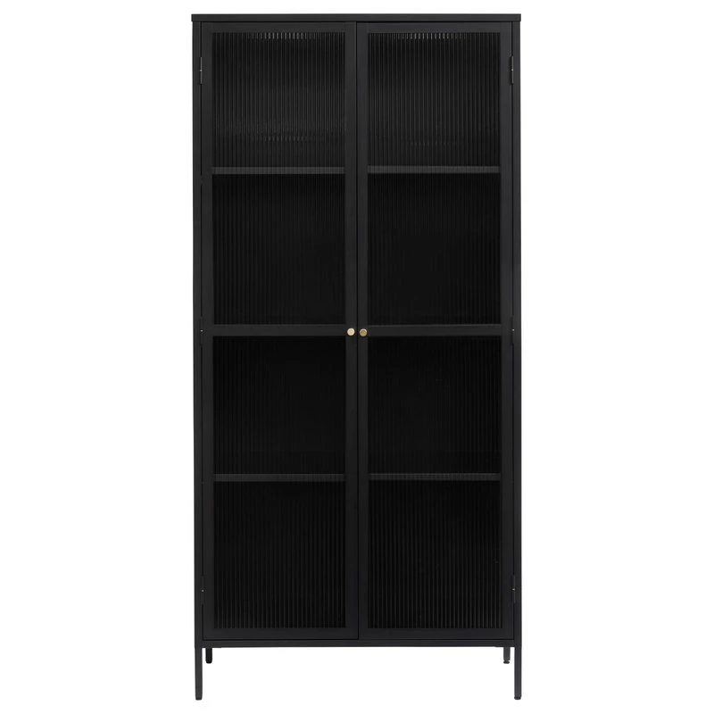 Unique Furniture 75" Contemporary Glass & Metal Display Cabinet In Black 1 Unique Furniture 75" Contemporary Glass & Metal Display Cabinet In Black