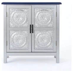 GDFStudio GDF Studio Aliana Shabby Painted Accent Cabinet, Silver/Navy Blue
