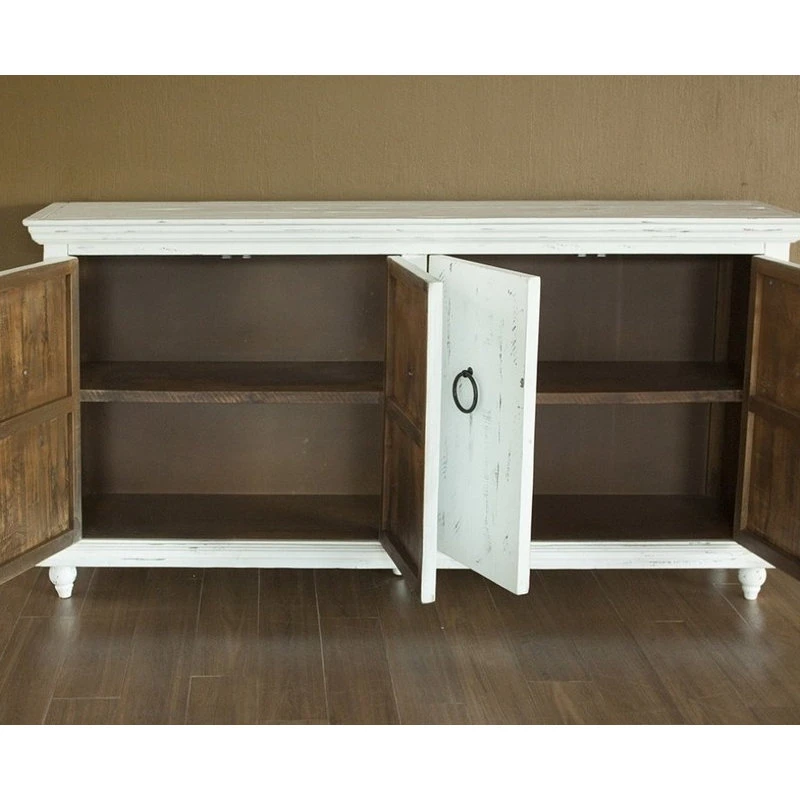 Crafters And Weavers Macao Rustic Modern Solid Wood 4-Door Sideboard, White - Image 5