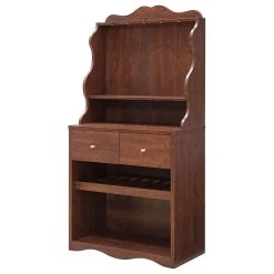 Decor Love Farmhouse Baker's Rack, Unique Curved Design With 2 Drawers, Vintage Walnut