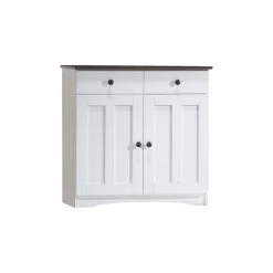 Baxton Studio Lauren White And Dark Brown Buffet Kitchen Cabinet, 2 Doors And 2 Drawers