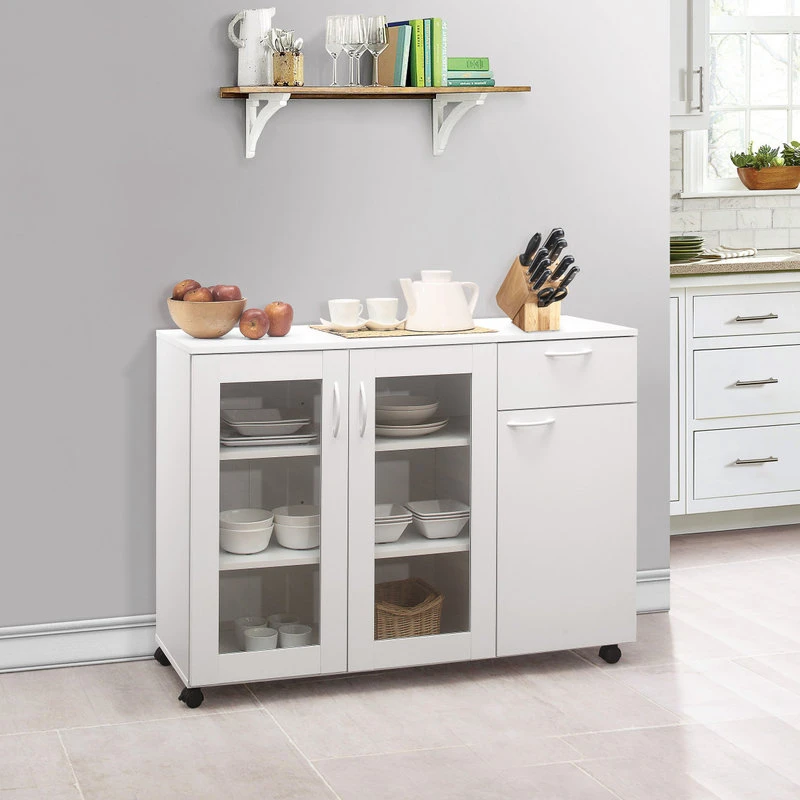 Pilaster Designs Gremlin Wheeled Kitchen Storage Sideboard Buffet Cabinet With Adjustable Shelves - Image 2