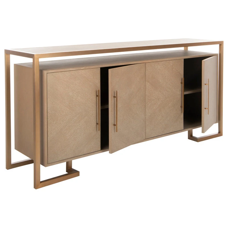 Safavieh Claire 4-Door Buffet, Weathered Oak/Brass - Image 2