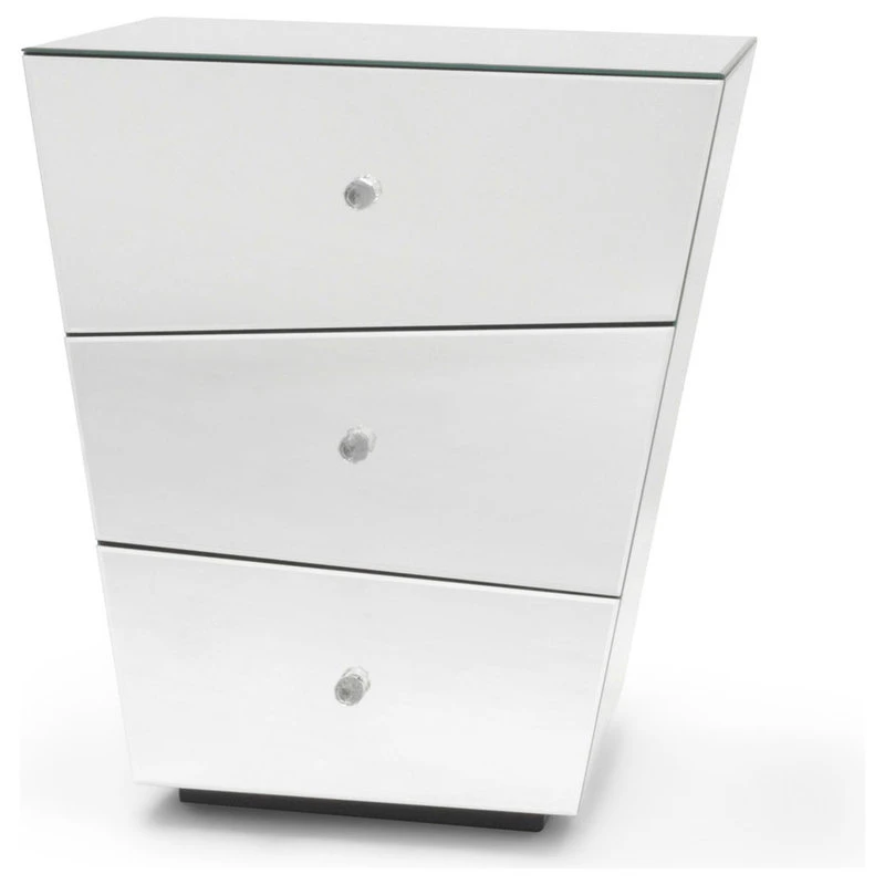 Zuri Furniture Modern Vailan Side Table Clear Mirrored Glass Finish 3 Drawers Clear Pulls 1 Zuri Furniture Modern Vailan Side Table Clear Mirrored Glass Finish 3 Drawers Clear Pulls