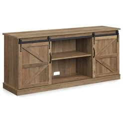 BELLEZE Modern Farmhouse Style 58" TV Stand With Sliding Storage, Rustic Oak