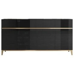 HOMARY Faux Marble Sideboard Buffet Cabinet Storage 4 Doors & 4 Drawers, Black