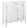 Pilaster Designs Belinda 2 Door Accent Display Cabinet With Storage Shelf, Faux Leather, White