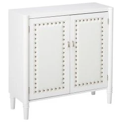 Pilaster Designs Belinda 2 Door Accent Display Cabinet With Storage Shelf, Faux Leather, White