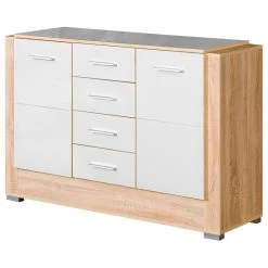 Maxima House Carmelo Latte Gloss/Sonoma Oak Sideboard, White/Sonoma Oak