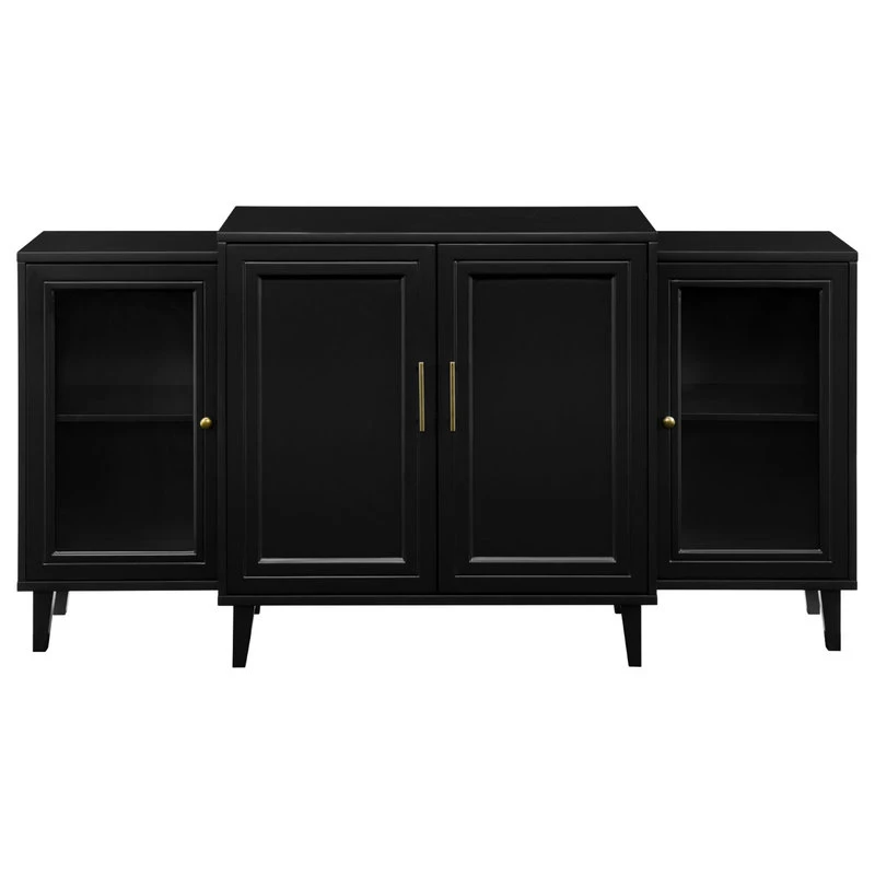 Walker Edison 62" 4-Door Tiered Modern Sideboard, Black 2 Walker Edison 62" 4-Door Tiered Modern Sideboard, Black - Image 2