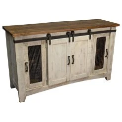 Crafters And Weavers Rustic 70" White Barn-Door Media Consol