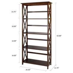 Casual Home Montego 5-Shelf Bookcase, Walnut -NovaSolo Shop ae51f8970ae22ca9 7578 w800 h800 b1 p0