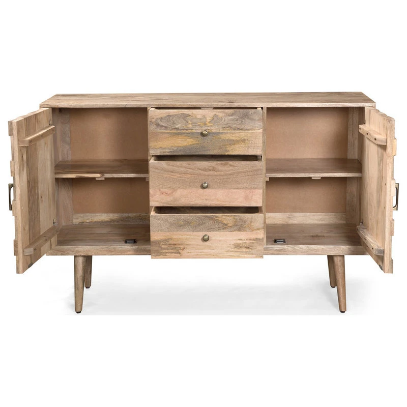 GDFStudio Zona Mid-Century Modern Handcrafted Sideboard, Mango Wood, 3 Drawer/2 Doors 4 GDFStudio Zona Mid-Century Modern Handcrafted Sideboard, Mango Wood, 3 Drawer/2 Doors - Image 4