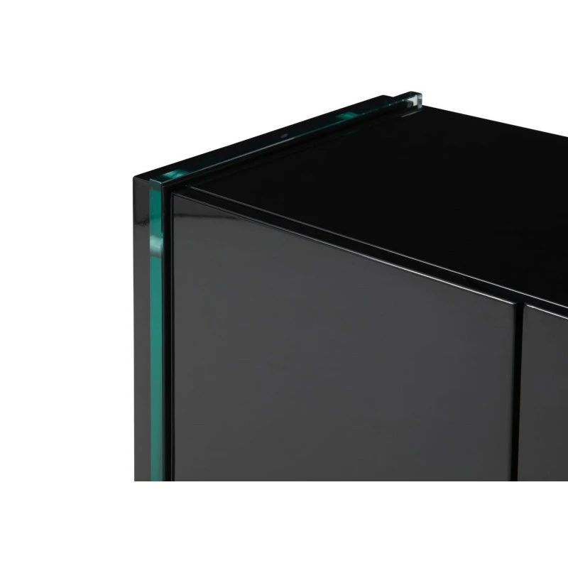 Zuri Furniture Modern Art Buffet Black Lacquer Cabinets Tempered Glass Base - Image 6