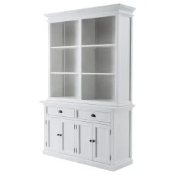 NovaSolo Furniture NovaSolo Halifax Mahogany Wood Buffet Hutch Unit With 6 Shelves In White