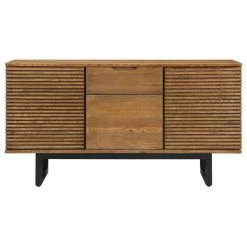 Armen Living Aldo Brown Oak Sideboard Buffet Cabinet, Brown Oak Wood With Black Metal Legs