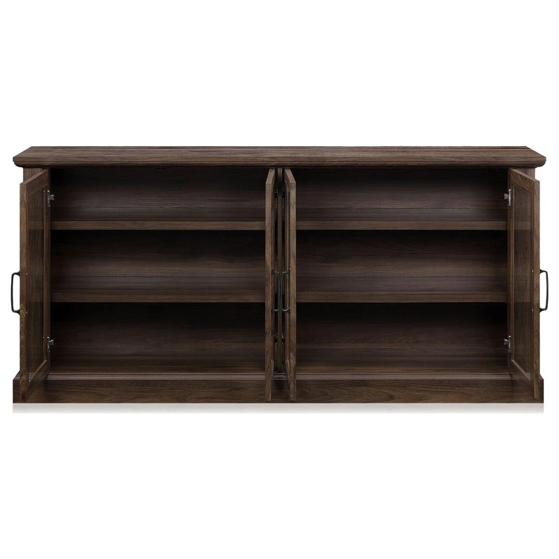 Belleze 70" Rustic Wood Sideboard Stand 4 Doors Buffet Cabinet, Dark Walnut - Image 3