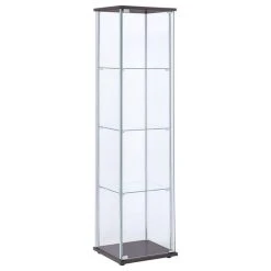 Bowery Hill Contemporary Espresso 4 Shelf Glass Curio Cabinet