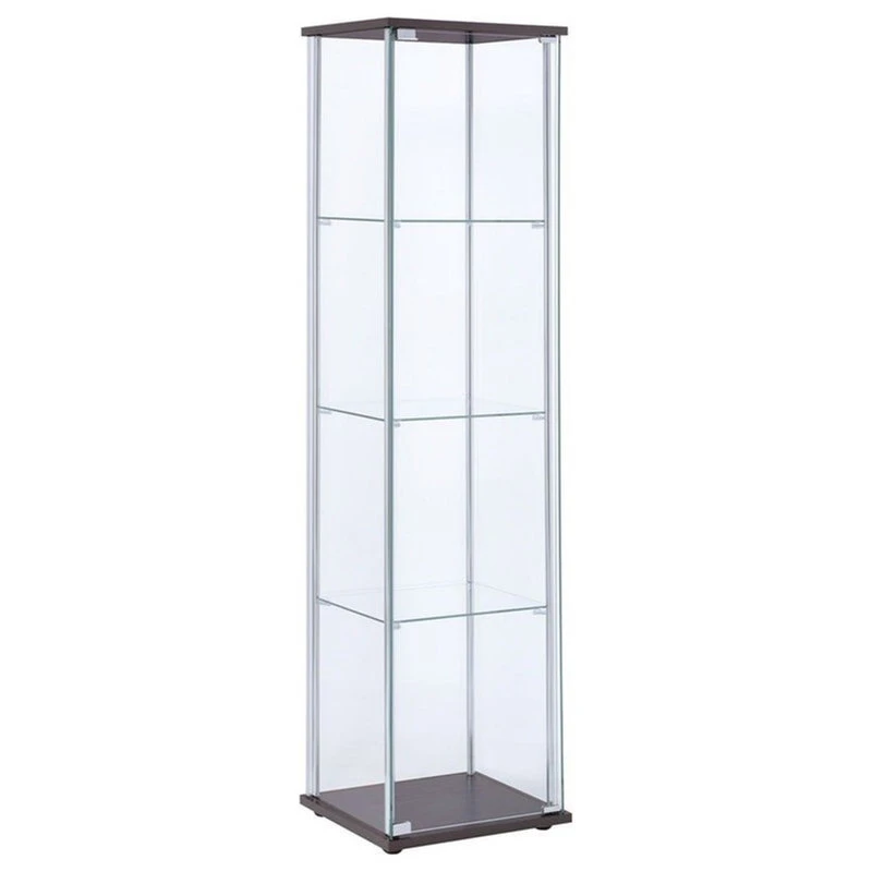 Bowery Hill Contemporary Espresso 4 Shelf Glass Curio Cabinet 1 Bowery Hill Contemporary Espresso 4 Shelf Glass Curio Cabinet