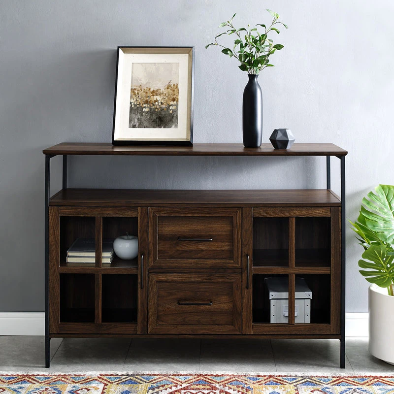 Walker Edison 48" Industrial 3-Door Buffet, Dark Walnut 2 Walker Edison 48" Industrial 3-Door Buffet, Dark Walnut - Image 2
