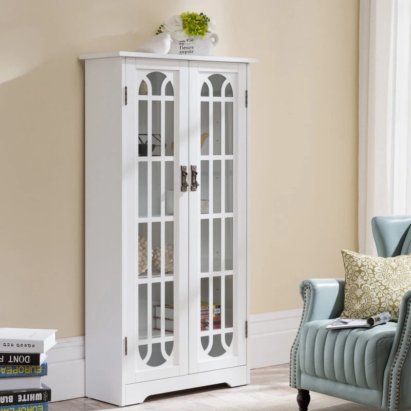 SEI Furniture White Display Cabinet With Windowpane Glass Doors - White - Image 3